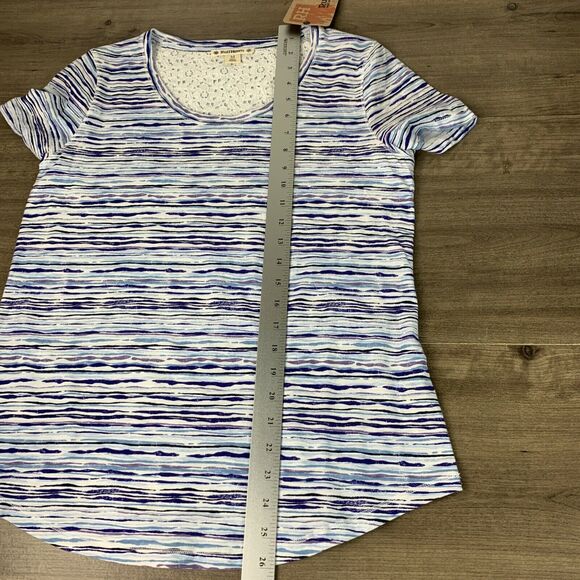 Ruff Hewn Womens Abstract Striped Shirt Size Medium Short Sleeve Cotton Lace - Picture 4 of 10